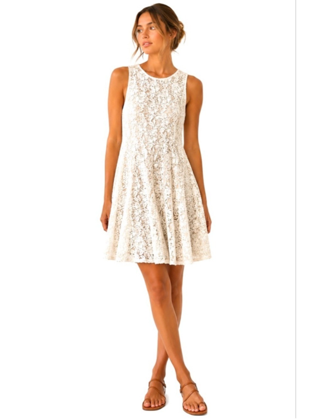 FREE PEOPLE Cream Lace Sleeveless Mini Dress, Size Small, Coquette Girl Festival
